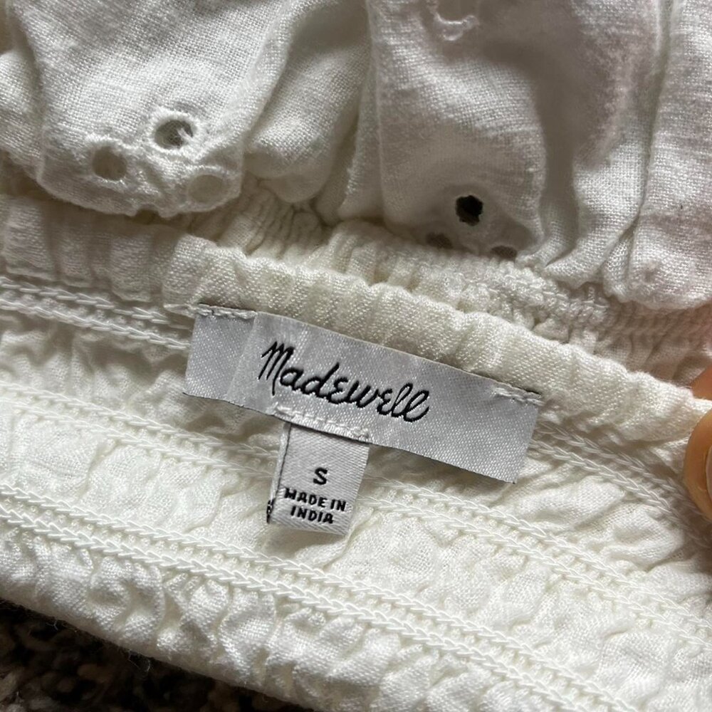 Madewell Babydoll Top Womens Small White Linen Tie Straps Lace Detailing - Picture 3 of 7